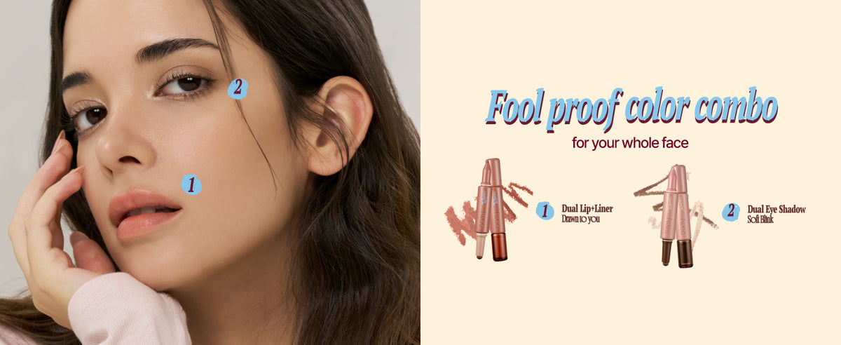 Woman applying makeup with a focus on color combo for face, featuring two makeup products.