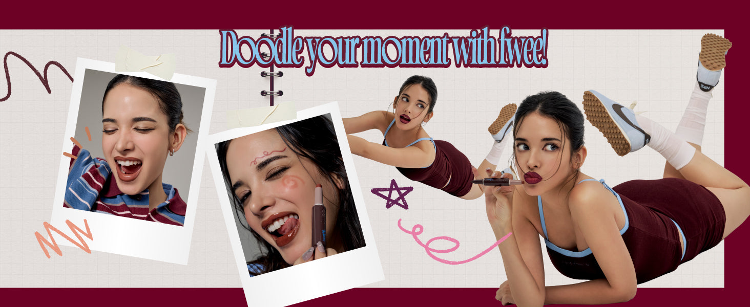 Promotional banner with a woman applying makeup, text 'Doodle your moment with live!', and a stylized photo of a girl with a guitar.